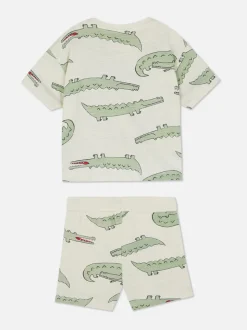 Komplet z T-shirtem i szortami z motywem krokodyla