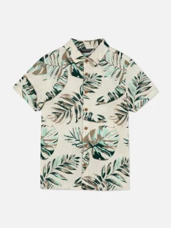 Koszula na guziki z krótkim rękawem we wzór w liście