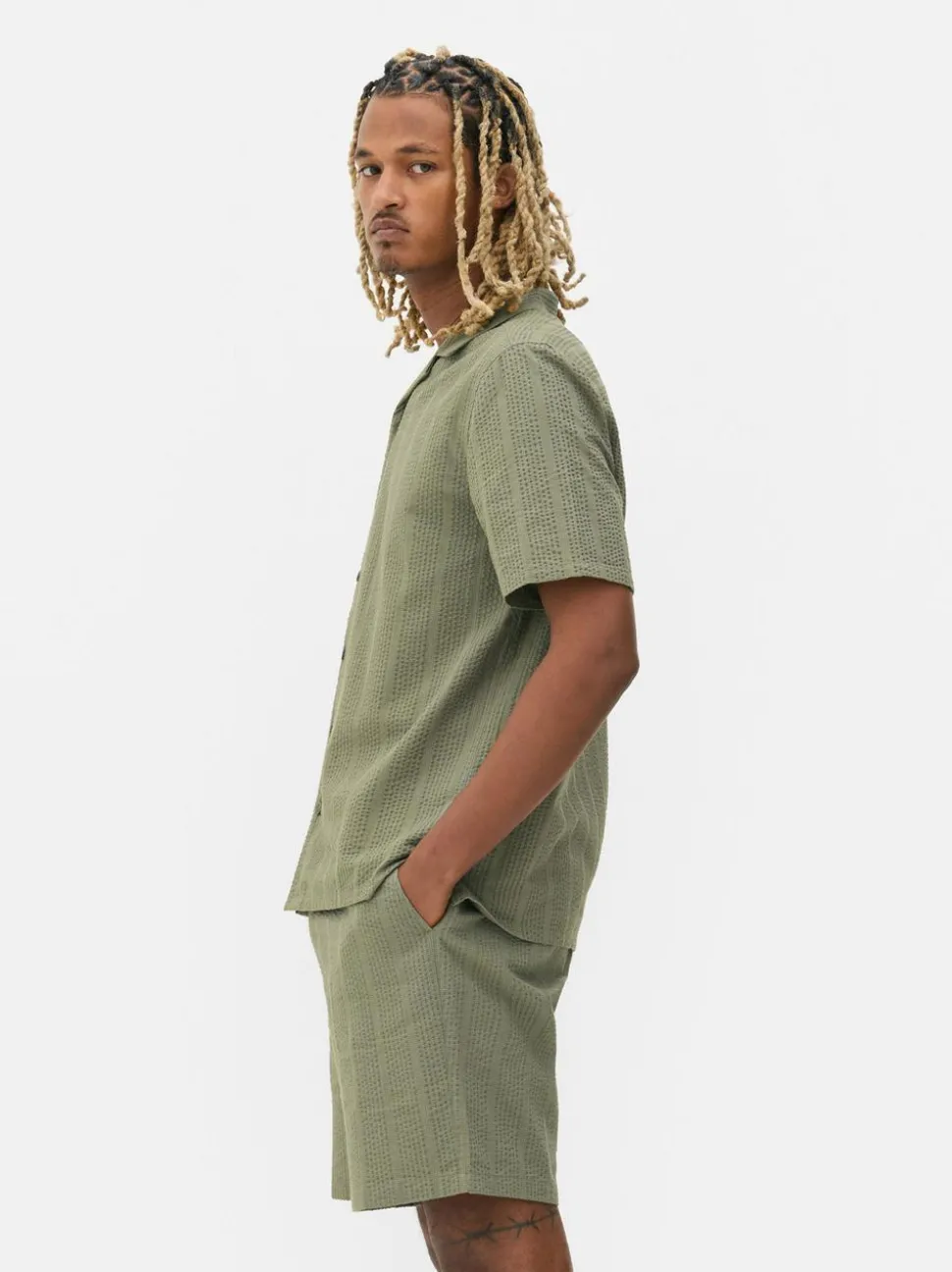 Koszula w paski z tkaniny seersucker, krótki rękaw