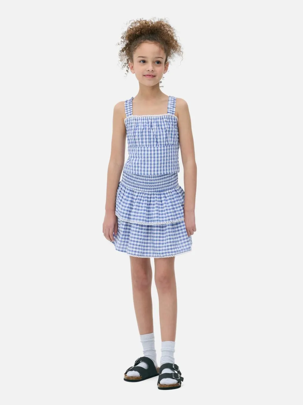 Krótka koronkowa bluzka w kratę vichy