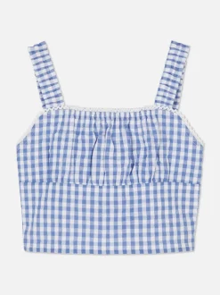 Krótka koronkowa bluzka w kratę vichy