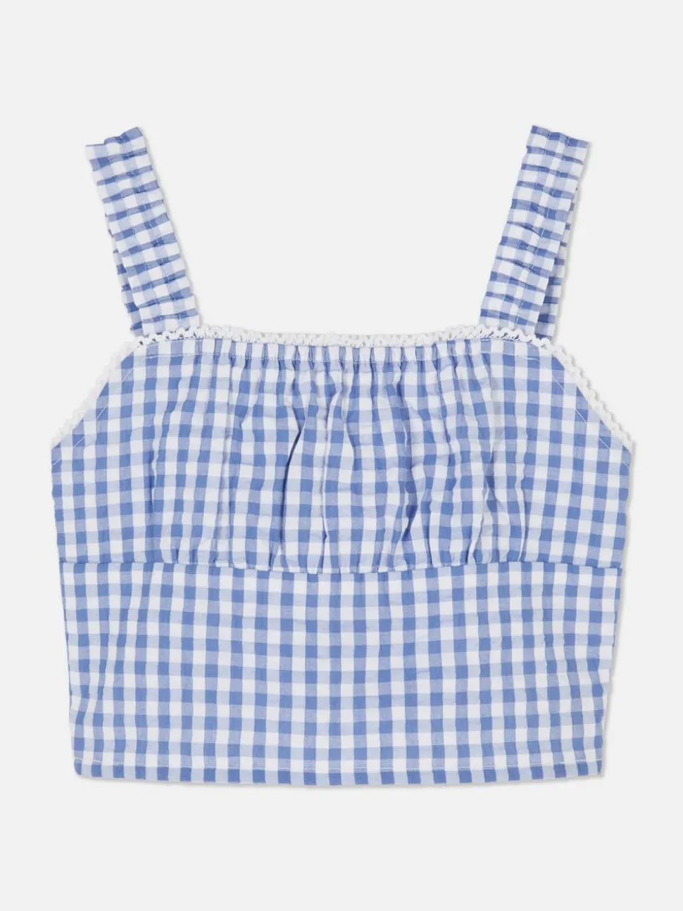 Krótka koronkowa bluzka w kratę vichy