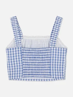 Krótka koronkowa bluzka w kratę vichy