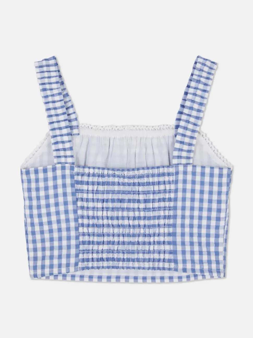 Krótka koronkowa bluzka w kratę vichy