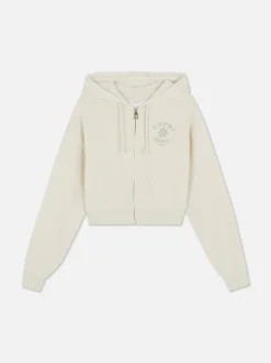 Krótka rozpinana bluza z kapturem i nadrukiem