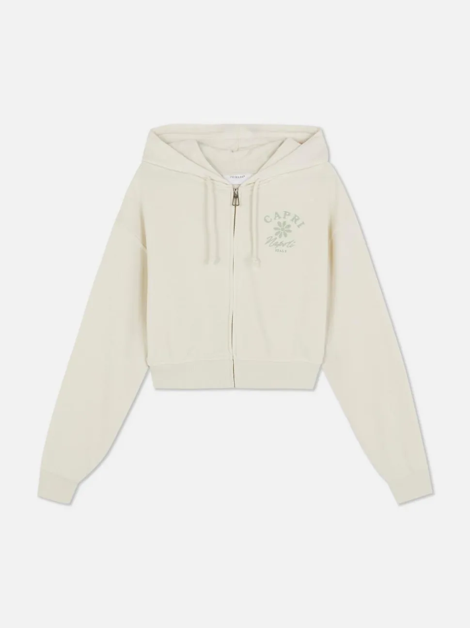 Krótka rozpinana bluza z kapturem i nadrukiem