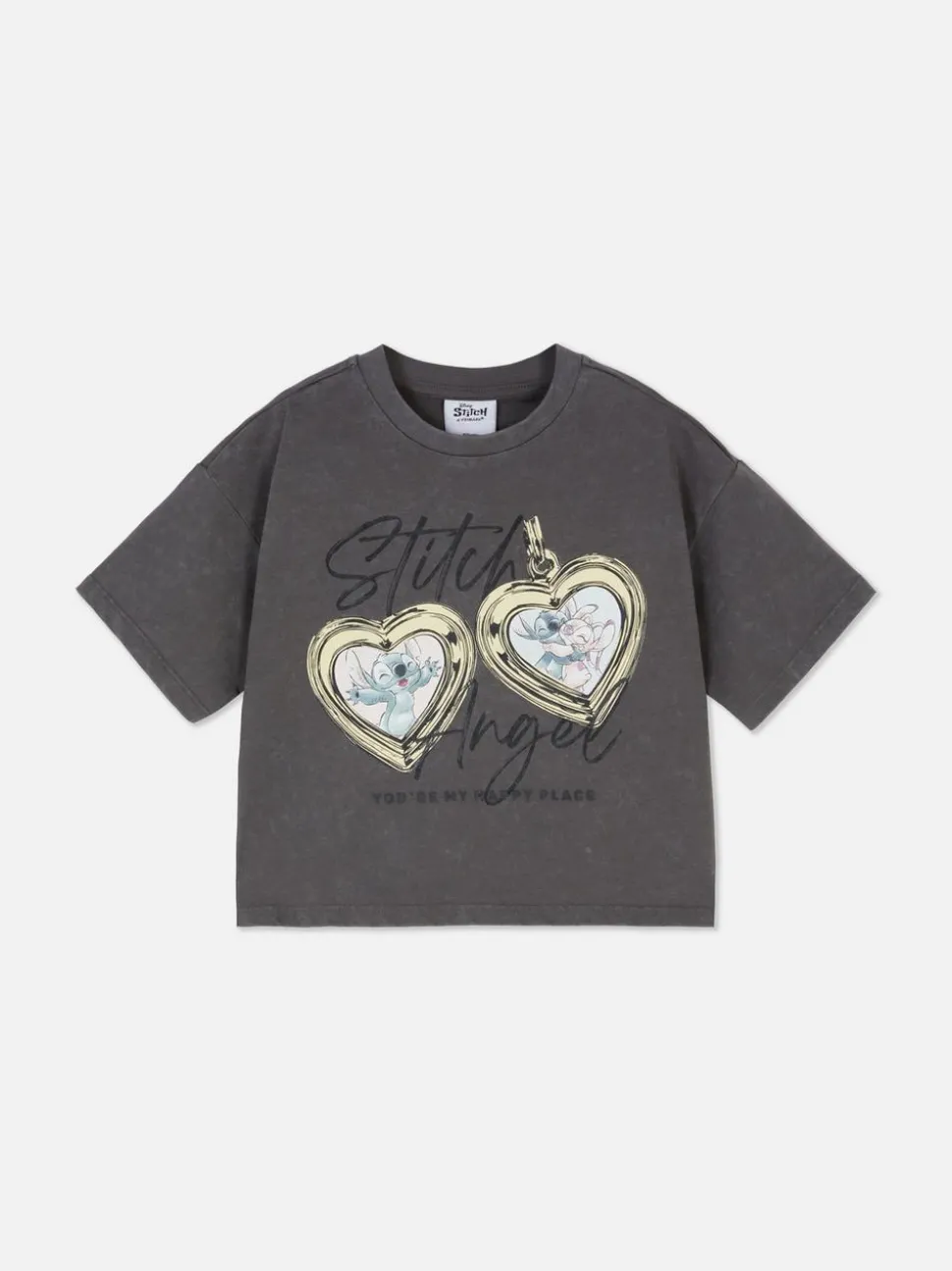 Krótki T-shirt z efektem sprania i Stichem Disneya