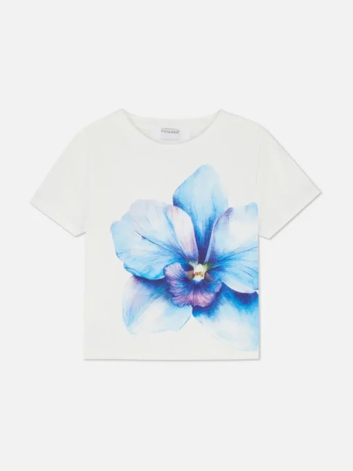 Krótki T-shirt z kwiatowym motywem