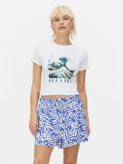 Krótki T-shirt z motywem Wielkiej Fali autorstwa Hokusaia