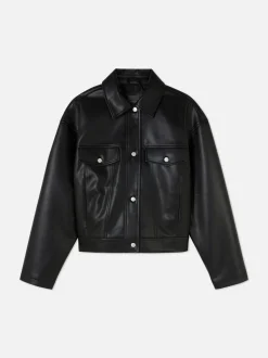 Kurtka typu trucker ze sztucznej skóry