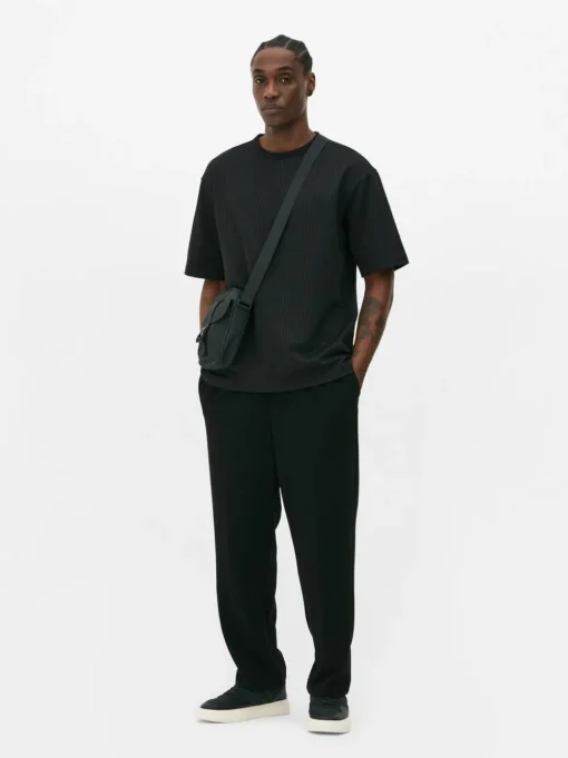 Luźny T-shirt z tkaniny seersucker