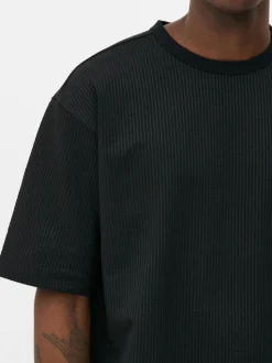 Luźny T-shirt z tkaniny seersucker