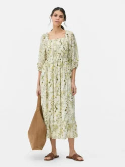 Marszczona sukienka maxi w kwiaty