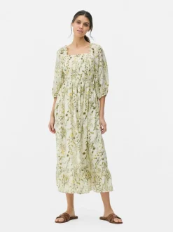 Marszczona sukienka maxi w kwiaty