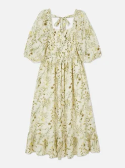 Marszczona sukienka maxi w kwiaty