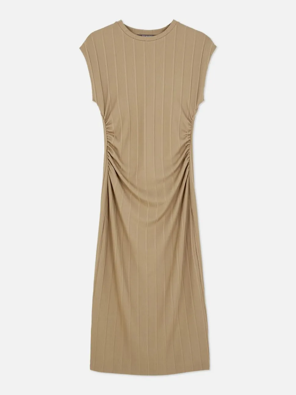 Marszczona sukienka midi z prążkowanej dzianiny