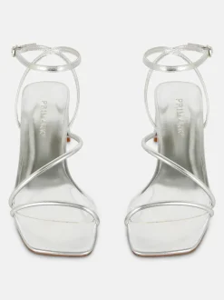 Metaliczne sandały na obcasie klockowym
