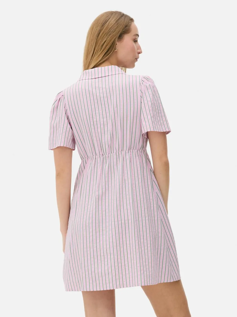 Minisukienka popołudniowa w paski z guzikami