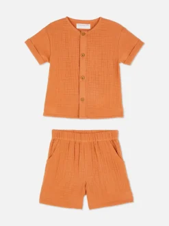 Muślinowy komplet z koszulą i szortami