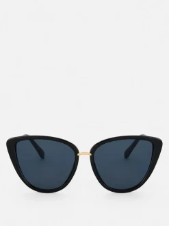 Okulary przeciwsłoneczne w kształcie kociego oka z metalicznym wykończeniem