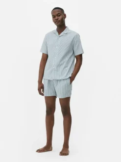 Pasiasta koszula od piżamy z tkaniny seersucker