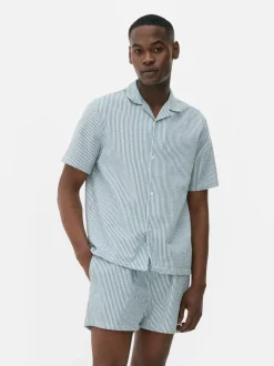 Pasiasta koszula od piżamy z tkaniny seersucker