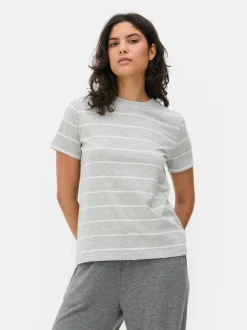 Pasiasty T-shirt na krótki rękaw z okrągłym dekoltem
