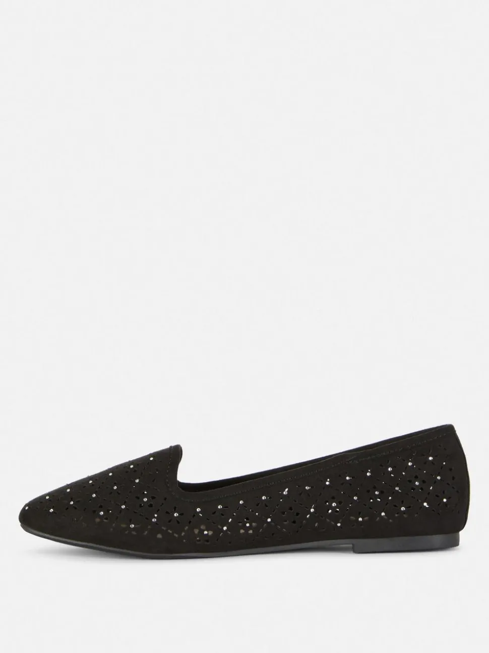 Płaskie baleriny ze strasem i laserowymi wycięciami