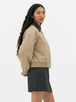 Płócienna kurtka ze sztucznej skóry z kołnierzem