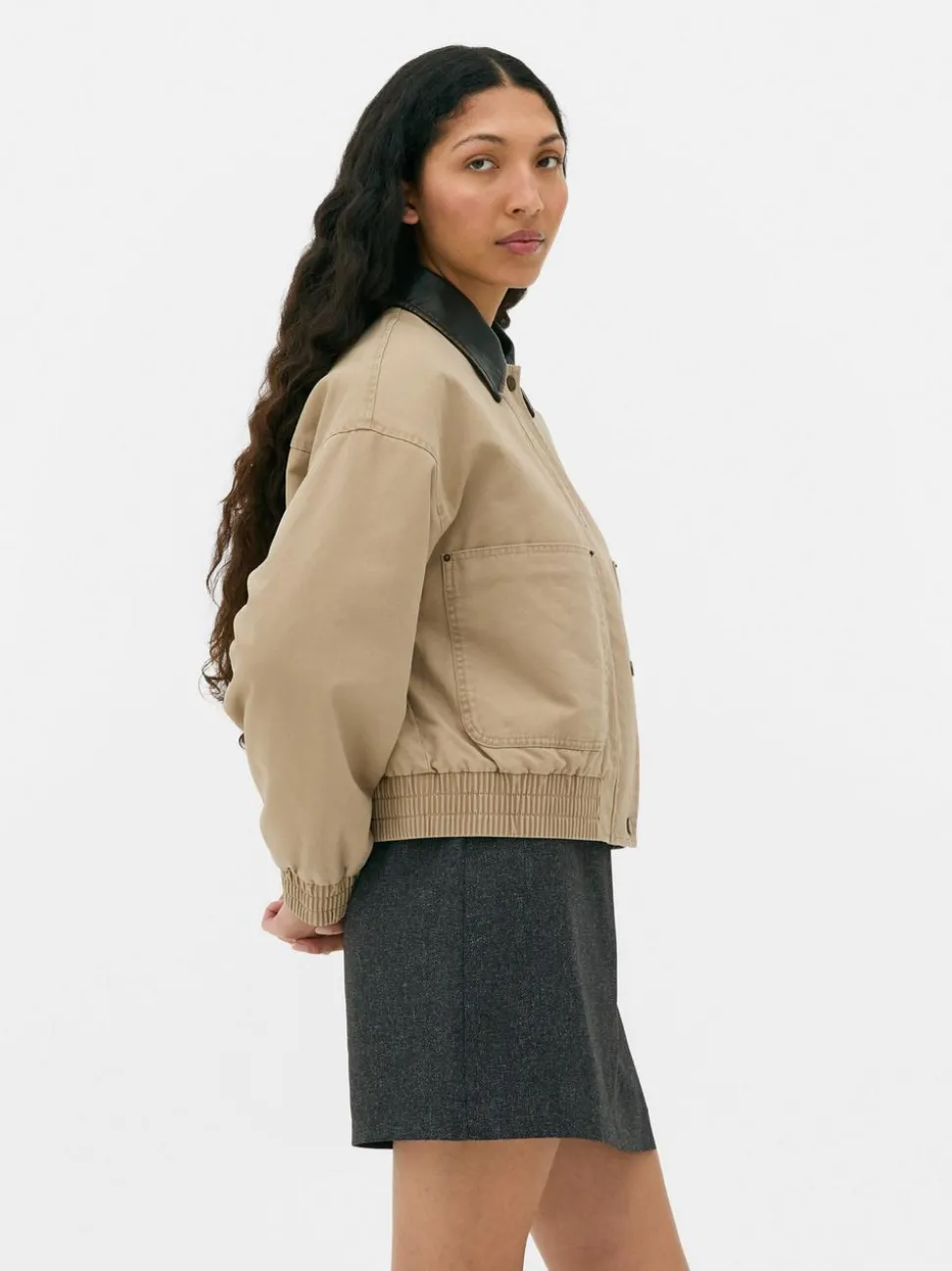 Płócienna kurtka ze sztucznej skóry z kołnierzem