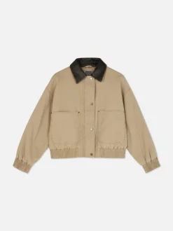 Płócienna kurtka ze sztucznej skóry z kołnierzem