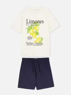 Piżama z szortami i nadrukiem z motywem cytryn