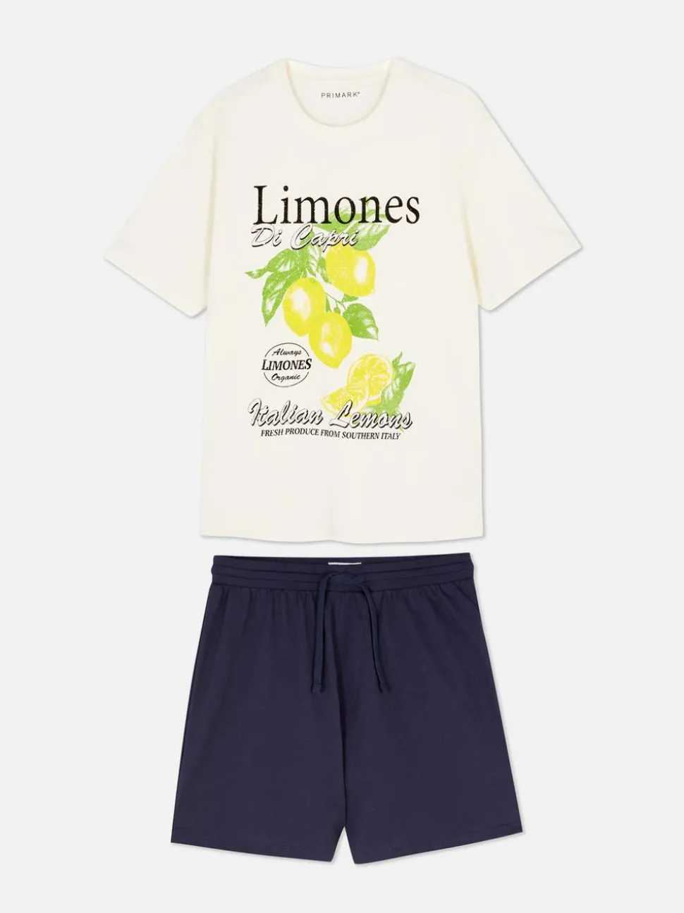Piżama z szortami i nadrukiem z motywem cytryn