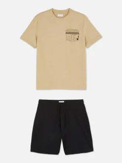 Piżama z szortami z motywem brooklińskiej kawiarni