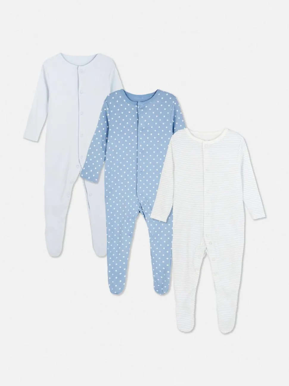 Śpioszki z długim rękawem w gwiazdki, 3 szt.