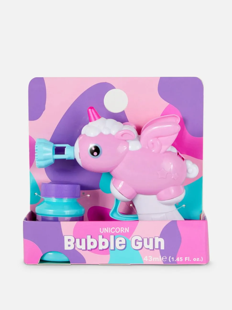 Pistolet-zabawka na bańki mydlane, motyw jednorożca