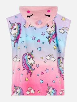 Ponczo z tkaniny frotte z kapturem i jednorożcem