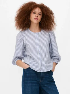 Popelinowa bluzka z bufiastymi rękawami