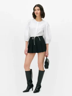 Popelinowa koszula z bufiastymi rękawami