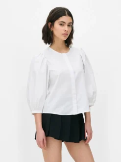 Popelinowa koszula z bufiastymi rękawami