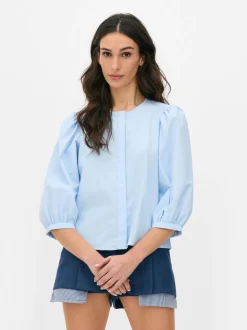 Popelinowa koszula z bufiastymi rękawami