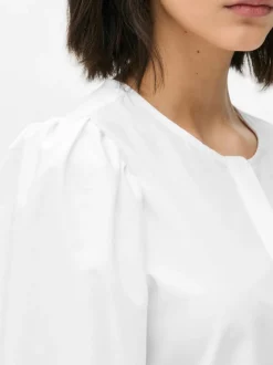 Popelinowa koszula z bufiastymi rękawami