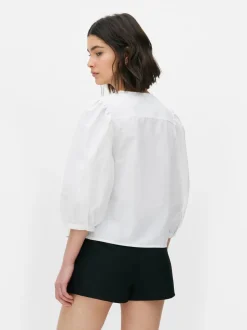 Popelinowa koszula z bufiastymi rękawami