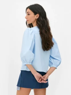 Popelinowa koszula z bufiastymi rękawami