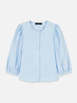 Popelinowa koszula z bufiastymi rękawami