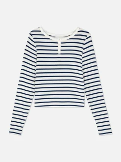 Prążkowana góra od piżamy w paski z długim rękawem