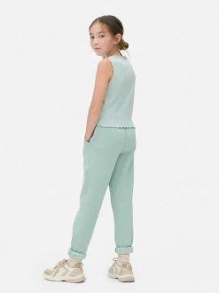 Prążkowana koszulka bez rękawów wykończona koronką