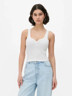 Prążkowana koszulka bez rękawów typu henley