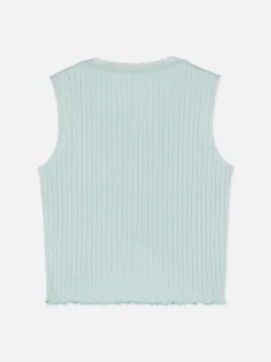 Prążkowana koszulka bez rękawów wykończona koronką