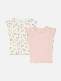 Prążkowane T-shirty z falbanką, 2 szt.